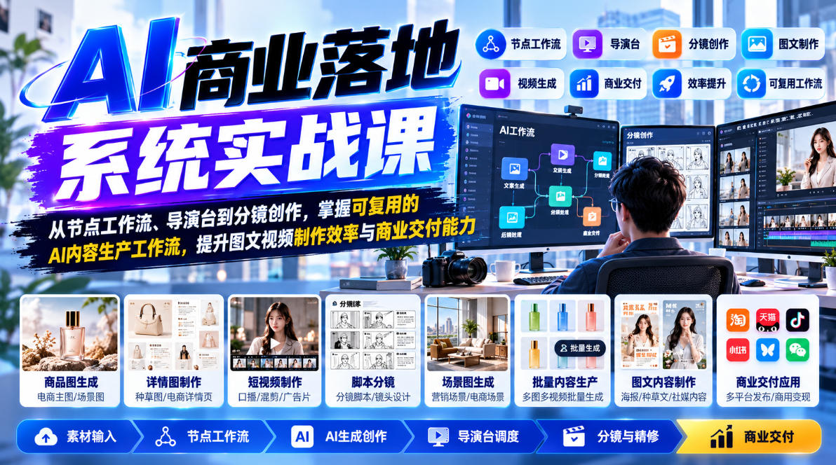 【无水印】AI商业落地系统实战课，从节点工作流、导演台到分镜创作，掌握可复用的AI内容生产工作流，提升图文视频制作效率与商业交付能力 - 臻优资源网