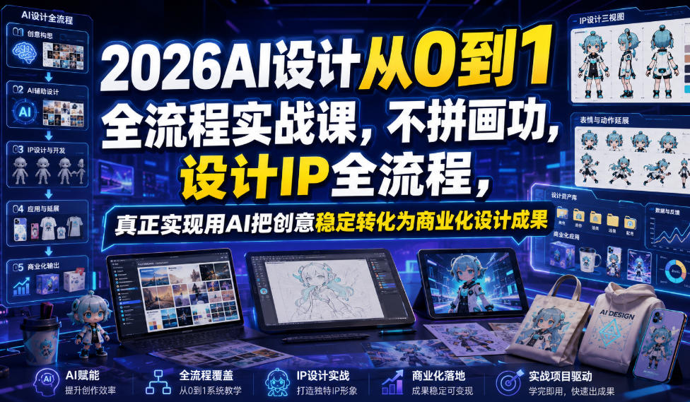 2026AI设计从0到1全流程实战课,不拼画功,设计IP全流程,真正实现用AI把创意稳定转化为商业化设计成果 - 臻优资源网