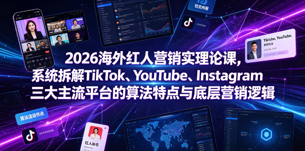 2026海外红人营销实理论课，系统拆解TikTok、YouTube、Instagram三大主流平台的算法特点与底层营销逻辑 - 臻优资源网
