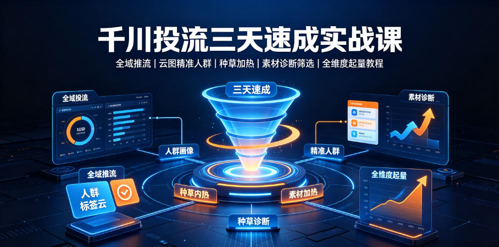 千川投流三天速成实战课｜全域推流、云图精准人群、种草加热、素材诊断筛选全维度起量教程 - 臻优资源网