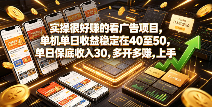 实操很好賺的看广告项目，单机单日收益稳定在40至50，单日保底收入30，多开多賺，上手就能变现【揭秘】 - 臻优资源网