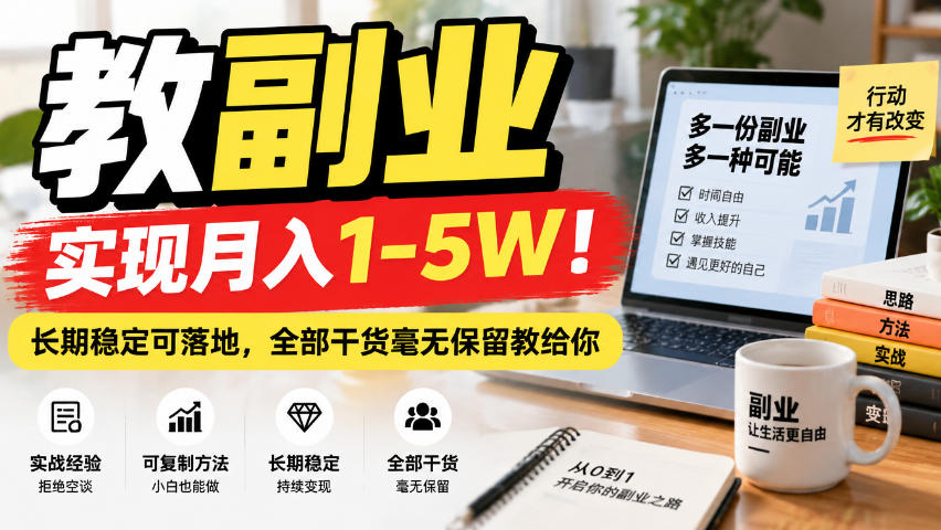 “教副业”实现月入1-5W！长期稳定可落地，全部干货毫无保留教给你【揭秘】 - 臻优资源网