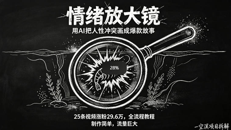 AI制作“情绪放大镜“视频,25条视频涨粉29.6W粉,流量巨大,制作简单,全流程教程 - 臻优资源网