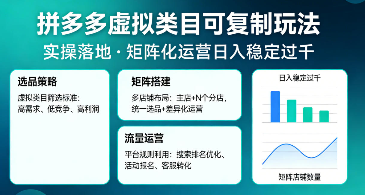 拼多多虚拟类目可复制玩法，实操落地，矩阵化日入稳定过千【揭秘】 - 臻优资源网