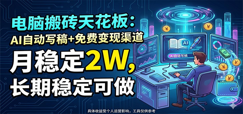 电脑搬砖天花板：AI自动写稿+免费变现渠道，月稳定2W，长期稳定可做 - 臻优资源网