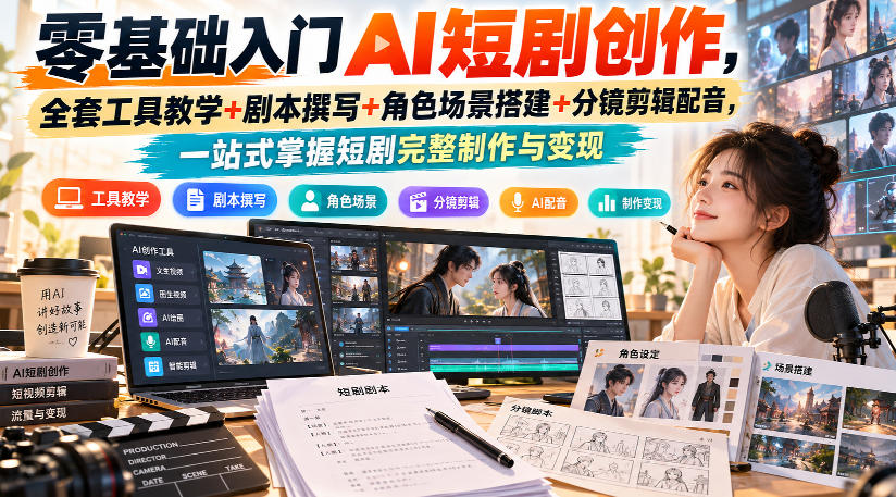零基础入门AI短剧创作，全套工具教学+剧本撰写+角色场景搭建+分镜剪辑配音，一站式掌握短剧完整制作与变现 - 臻优资源网