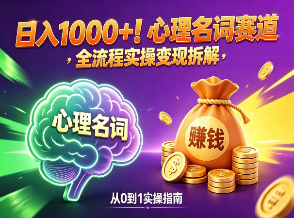 心理名词赛道，新手小白也能做，全流程项目拆解，单日变现1k+ - 臻优资源网
