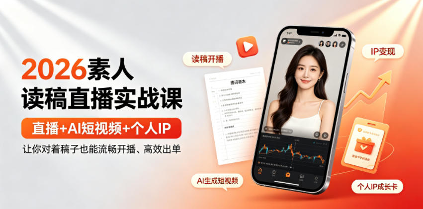 2026素人读稿直播实战课｜直播+AI短视频+个人IP，让你对着稿子也能流畅开播、高效出单 - 臻优资源网