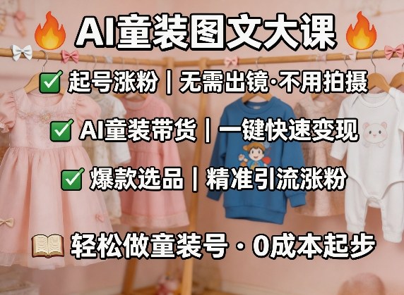 AI童装图文剪辑，某社群童装图文大课，起号涨粉、AI童装带货、爆款选品，无需出镜和拍摄 - 臻优资源网