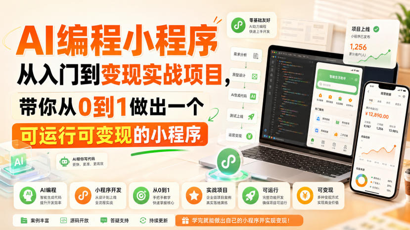 AI编程小程序从入门到变现实战项目，带你从0到1做出一个可运行可变现的小程序 - 臻优资源网
