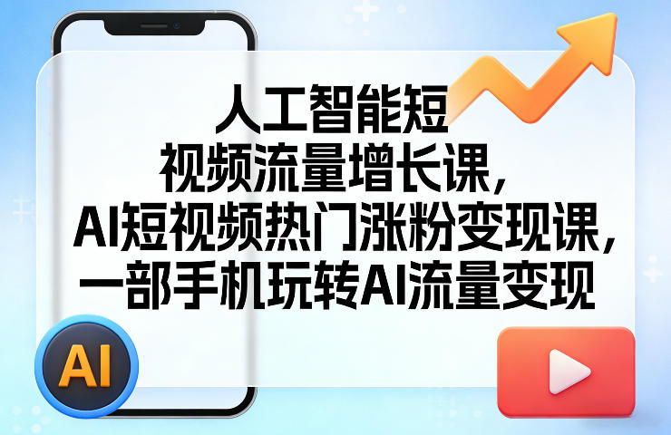 人工智能短视频流量增长课，AI短视频热门涨粉变现课，一部手机玩转AI流量变现 - 臻优资源网