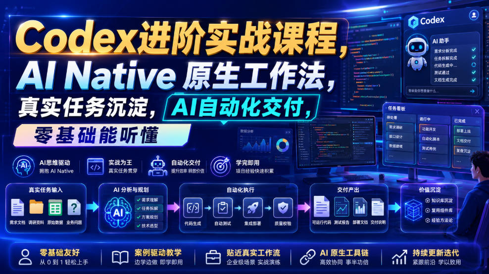 Codex进阶实战课｜AI Native原生工作法，22节真实任务落地，从配置到AI自动化交付全链路教程 - 臻优资源网