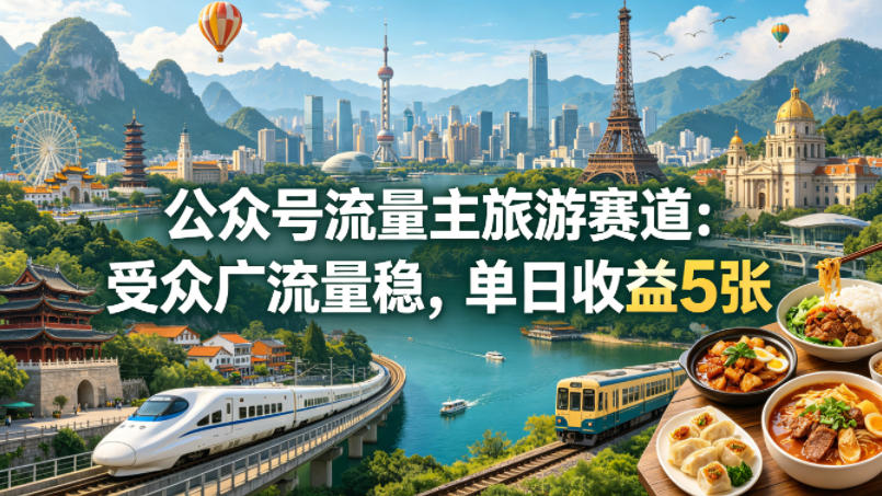 公众号流量主之旅游赛道，受众广+流量稳，平均单日收益5张+ - 臻优资源网
