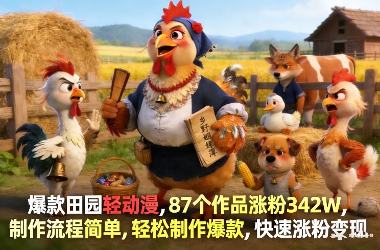 爆款田园轻动漫，87个作品涨粉342W，制作流程简单，轻松制作爆款，快速涨粉变现 - 臻优资源网