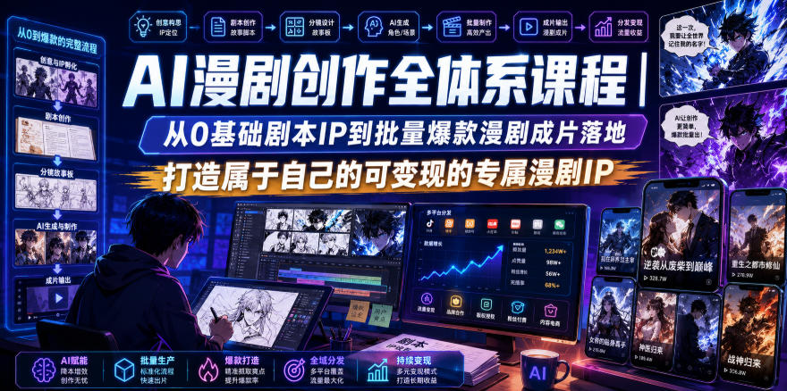AI漫剧创作全体系课程｜从0基础剧本IP到批量爆款漫剧成片落地，打造属于自己的可变现的专属漫剧IP - 臻优资源网