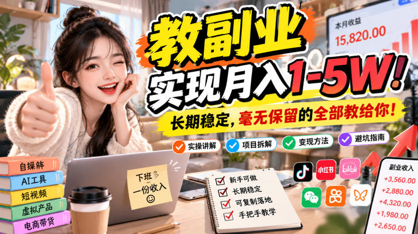 “教副业”实现月入1-5W！长期稳定，毫无保留的全部教给你！【揭秘】 - 臻优资源网