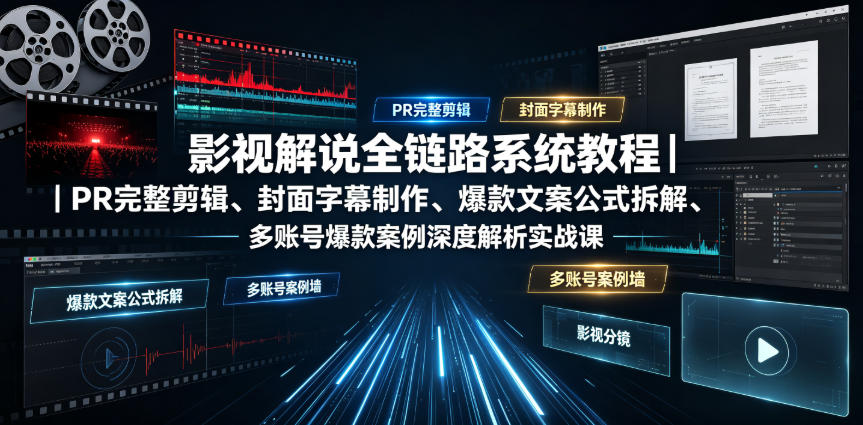 影视解说全链路系统教程｜PR完整剪辑、封面字幕制作、爆款文案公式拆解、多账号爆款案例深度解析实战课 - 臻优资源网