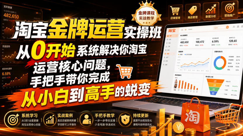 淘宝金牌运营实操班，从0开始系统解决你淘宝运营核心问题，手把手带你完成从小白到高手的蜕变（2026年7月） - 臻优资源网