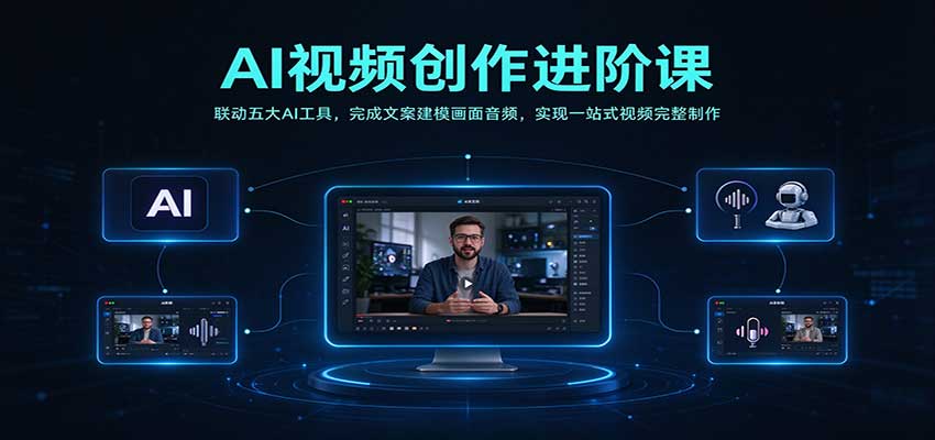 AI视频创作进阶课：联动五大AI工具，完成文案建模画面音频，实现一站式视频完整制作 - 臻优资源网