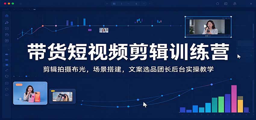 带货短视频剪辑训练营：剪辑拍摄布光，场景搭建，文案选品团长后台实操教学 - 臻优资源网