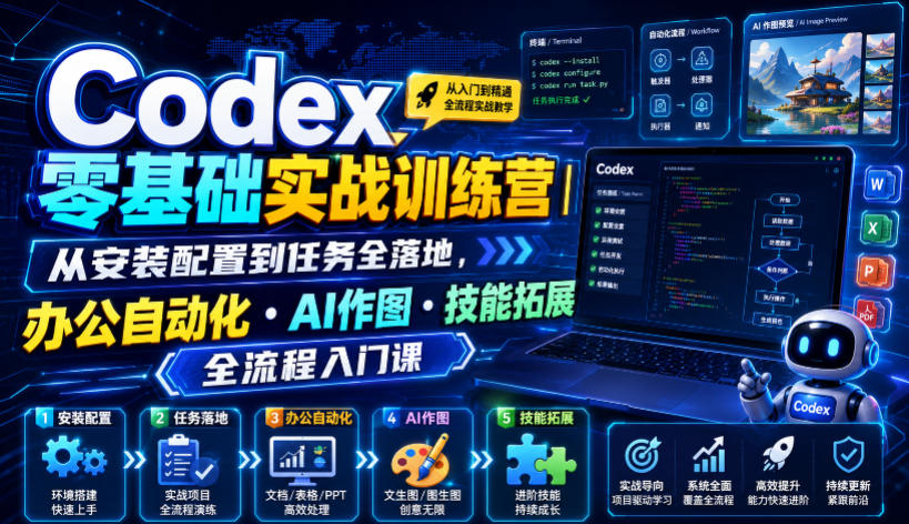 Codex零基础实战训练营｜从安装配置到任务全落地，办公自动化・AI作图・技能拓展全流程入门课 - 臻优资源网