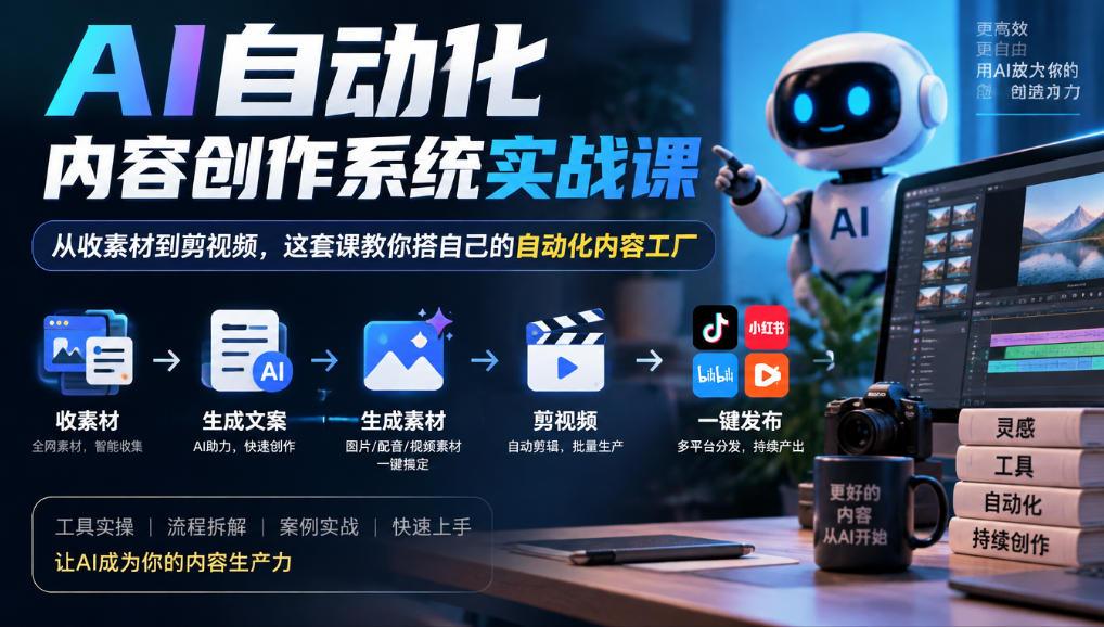 AI自动化内容创作系统实战课，从收素材到剪视频，这套课教你搭自己的自动化内容工厂 - 臻优资源网