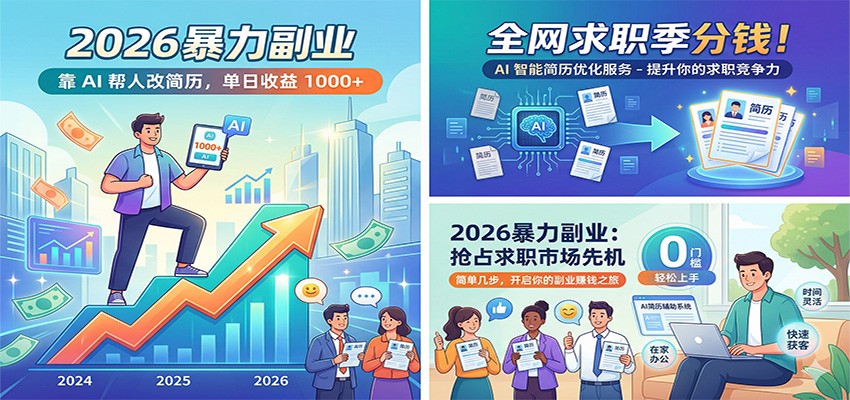 2026暴力副业：靠AI帮人改简历，单日收益1000+，全网求职季分钱 - 臻优资源网