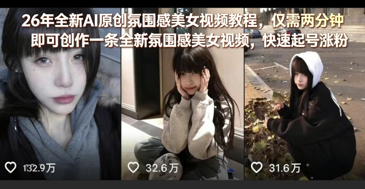 26年全新AI原创氛围感美女视频教程，仅需两分钟即可创作一条全新氛围感美女视频，快速起号涨粉 - 臻优资源网