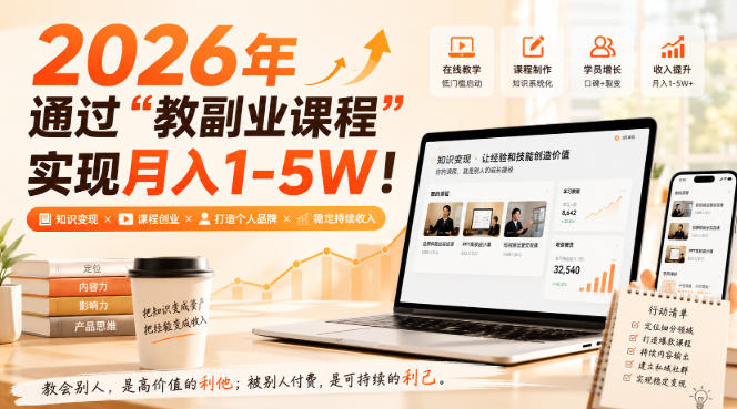 2026年通过“教副业课程”实现月入1-5W！毫无保留的全部教给你 - 臻优资源网