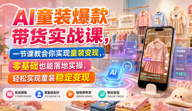 AI童装爆款带货实战课，一节课教会你实现童装变现，零基础也能落地实操 - 臻优资源网