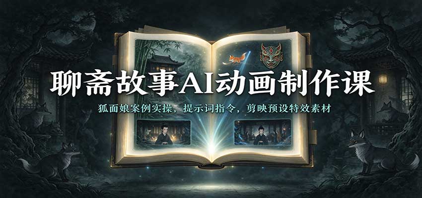 聊斋故事AI动画制作课：狐面娘案例实操，提示词指令，剪映预设特效素材 - 臻优资源网