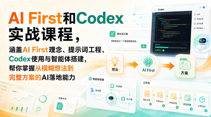 AI First和Codex实战课，涵盖AI First理念、提示词工程、Codex使用与智能体搭建，掌握从模糊想法到完整方案的AI落地能力 - 臻优资源网