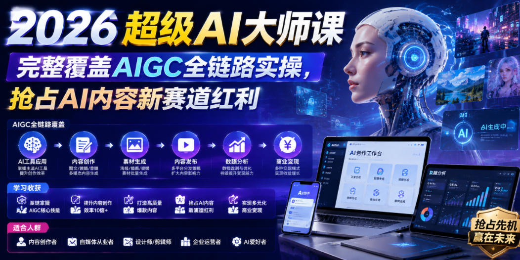 2026超级AI大师课，完整覆盖AIGC全链路实操，抢占AI内容新赛道红利 - 臻优资源网