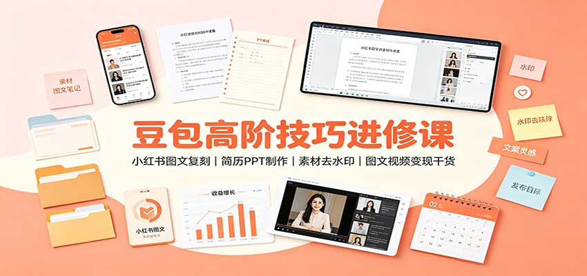 豆包高阶技巧进修课：小红书图文复刻，简历PPT制作，素材去水印，图文视频变现干货 - 臻优资源网