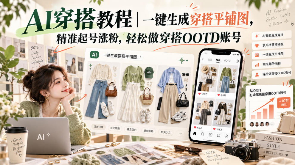 AI穿搭教程｜一键生成穿搭平铺图，精准起号涨粉，轻松做穿搭OOTD账号 - 臻优资源网