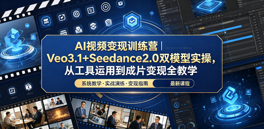 AI视频变现训练营｜Veo3.1+Seedance2.0双模型实操，从工具运用到成片变现全教学 - 臻优资源网