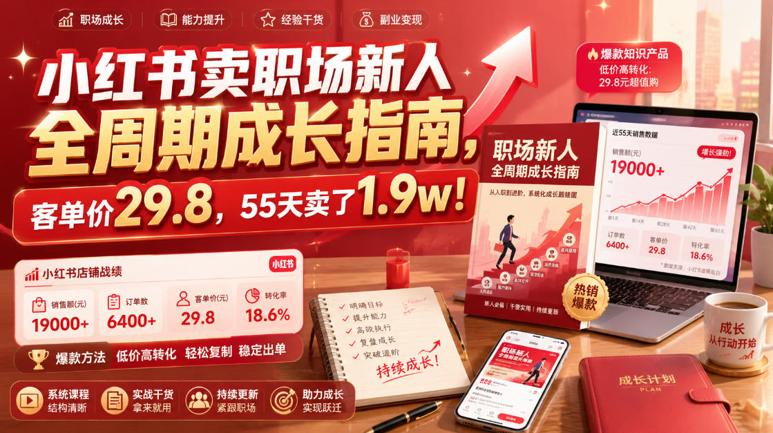 小红书卖职场新人全周期成长指南，客单价29.8，55天卖了1.9w！ - 臻优资源网