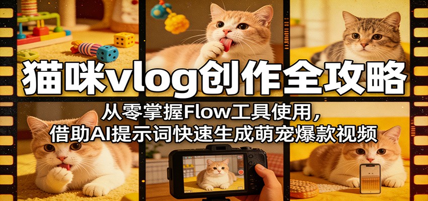猫咪vlog创作全攻略：从零掌握Flow工具使用，借助AI提示词快速生成萌宠爆款视频 - 臻优资源网