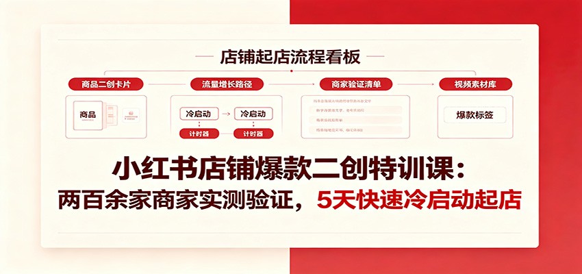 小红书店铺爆款二创特训课：两百余家商家实测验证，5天快速冷启动起店 - 臻优资源网