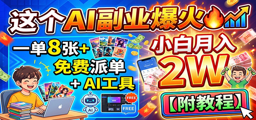 这个AI副业爆火！一单8张+，免费派单+AI工具，小白月入2W【附教程】 - 臻优资源网