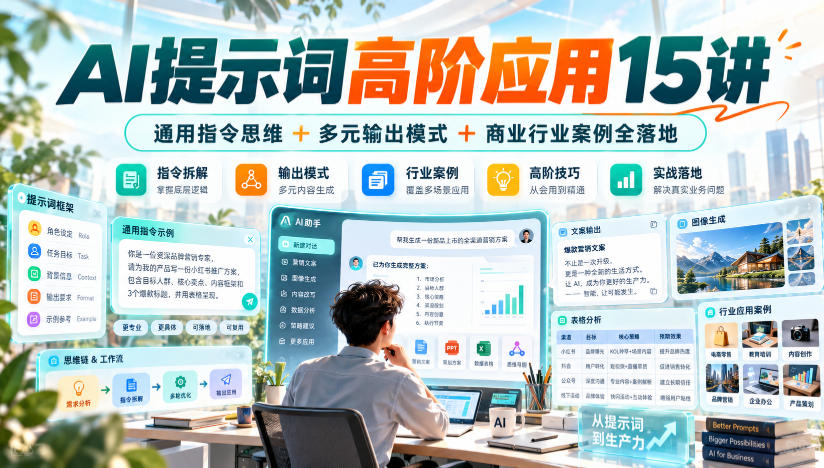 AI提示词高阶应用15讲｜通用指令思维+多元输出模式+商业行业案例全落地 - 臻优资源网