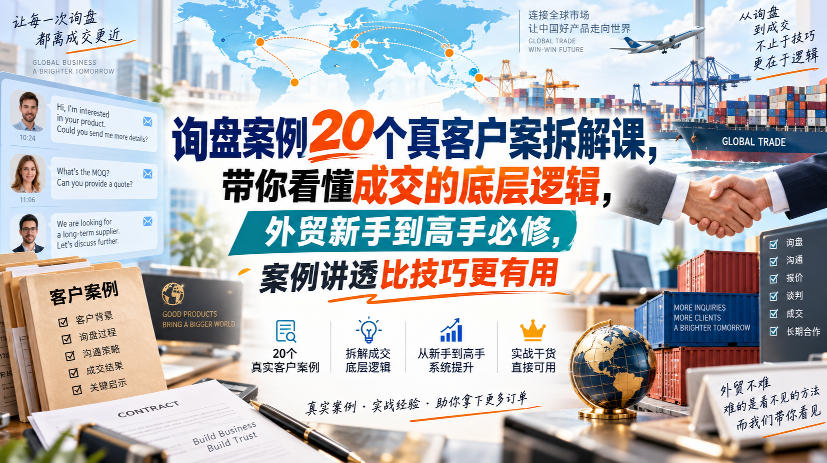询盘案例20个真客户案拆解课，带你看懂成交的底层逻辑，外贸新手到高手必修，案例讲透比技巧更有用 - 臻优资源网