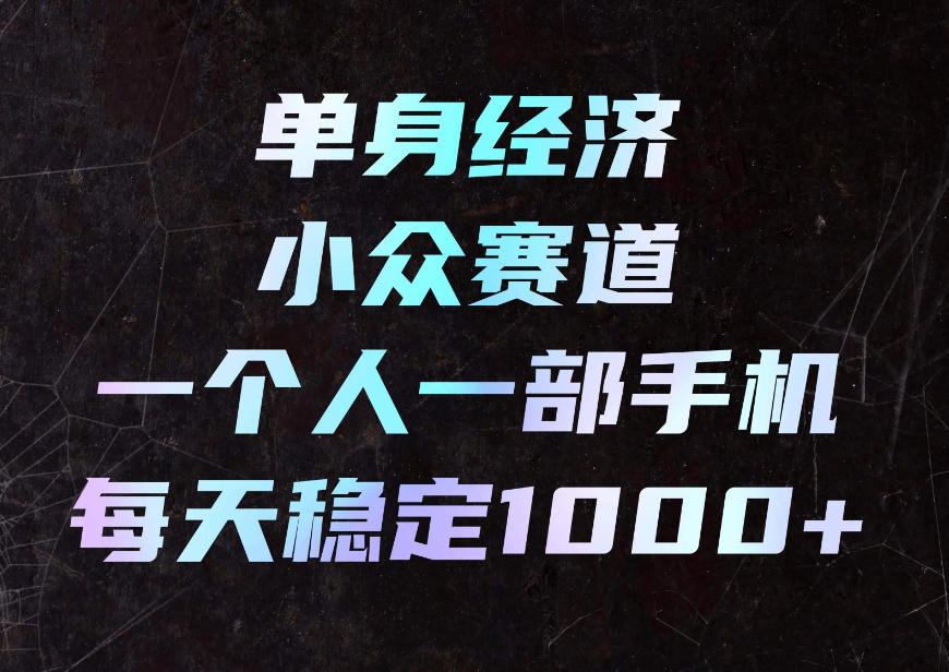 单身经济小众赛道，一个人一部手机，每天稳定1000+，利用下班碎片时间即可【揭秘】 - 臻优资源网