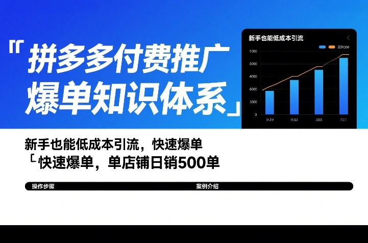 拼多多付费推广爆单知识体系，新手也能低成本引流，快速爆单，单店铺日销500单 - 臻优资源网