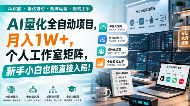 AI量化全自动挂机，月入1W+，个人工作室矩阵，新手小白也能直接入局！ - 臻优资源网
