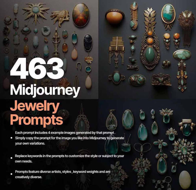 图片[2] - 460+专业Midjourney珠宝摄影AI提示词戒指，项链-耳环-手链-宝石等，立即开始创作珠宝艺术 - 臻优资源网