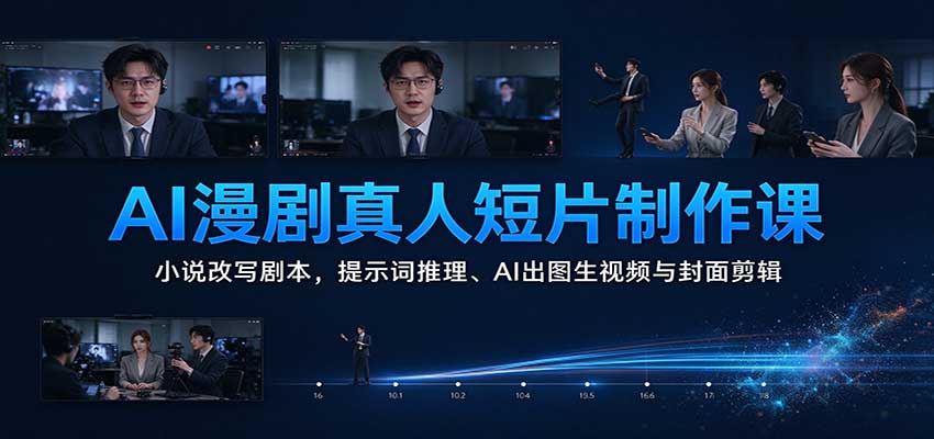 AI漫剧真人短片制作课：小说改写剧本，提示词推理、AI出图生视频与封面剪辑 - 臻优资源网