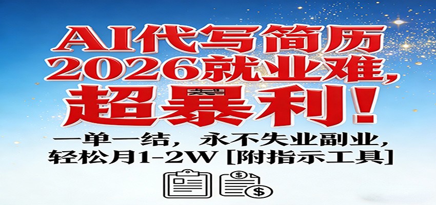 AI代写简历，2026就业难，超暴利！一单一结，永不失业副业，轻松月1-2W【附指令工具】 - 臻优资源网