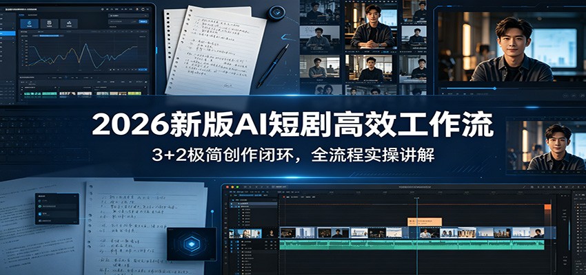 2026新版AI短剧高效工作流：3+2极简创作闭环，全流程实操讲解 - 臻优资源网