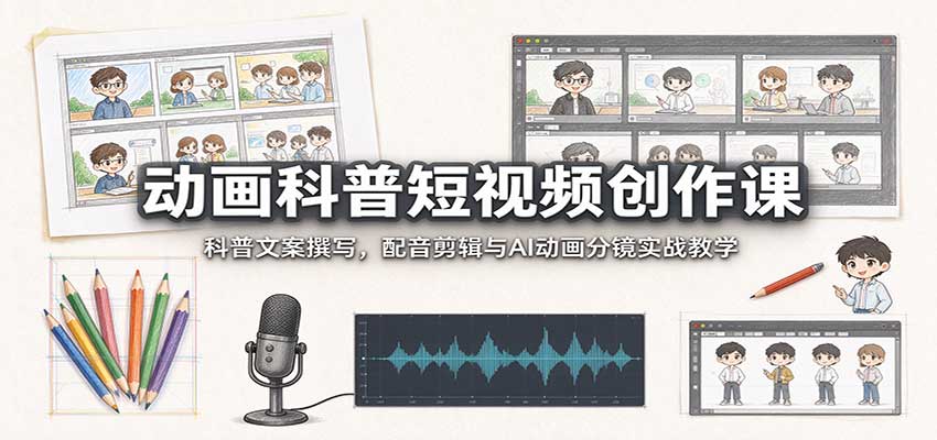 动画科普短视频创作课：科普文案撰写，配音剪辑与AI动画分镜实战教学 - 臻优资源网